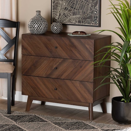 Baxton Studio Hartman Mid-Century Walnut Brown Finished Wood 3-Drawer Storage Chest 193-11720-ZORO